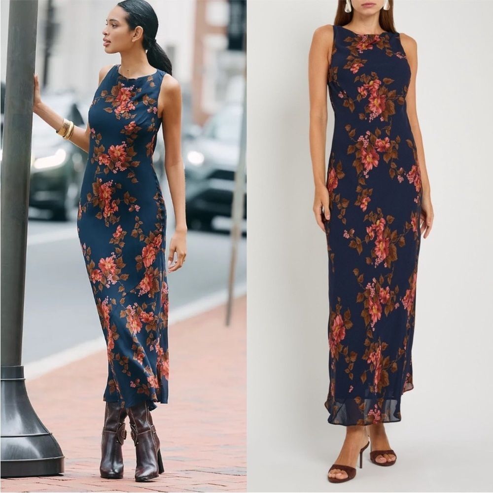 Reformation Prescott Dress Navy and Autumnal Rust 🍂